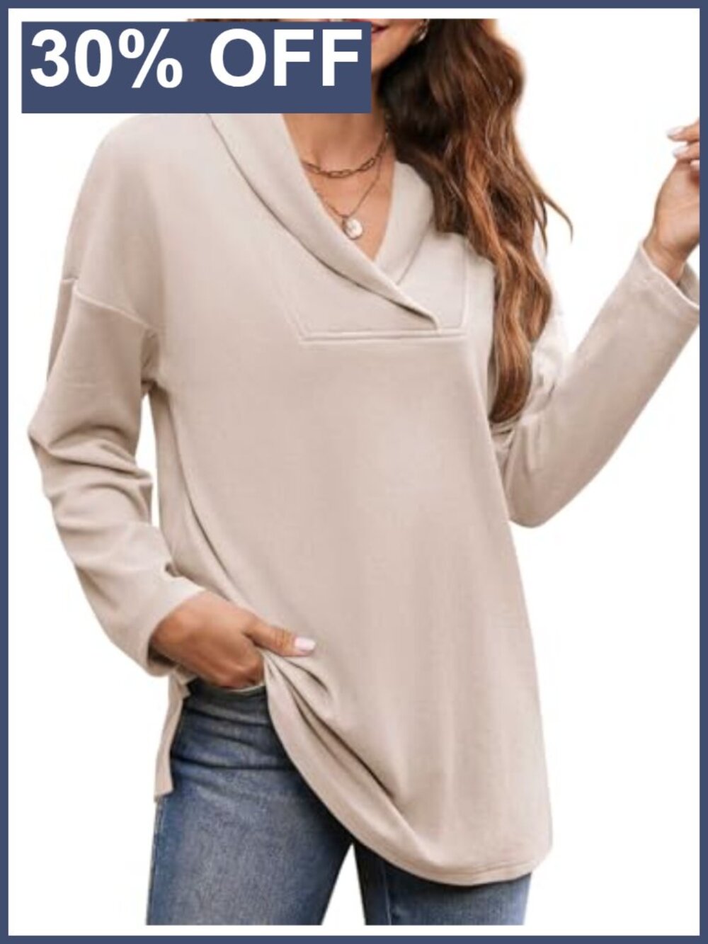 Women's Long Sleeve Shawl Neck Tunic Top for Leggings